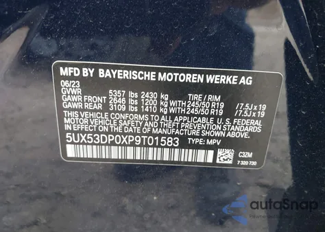 2023 BMW X3 xDrive30I z USA, uszkodzony, nr VIN 5UX53DP0XP9T01583